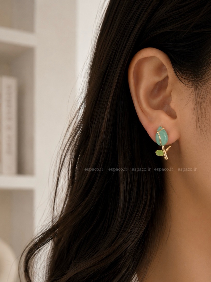 گوشواره گل لاله فیروزه ای کد A86۶