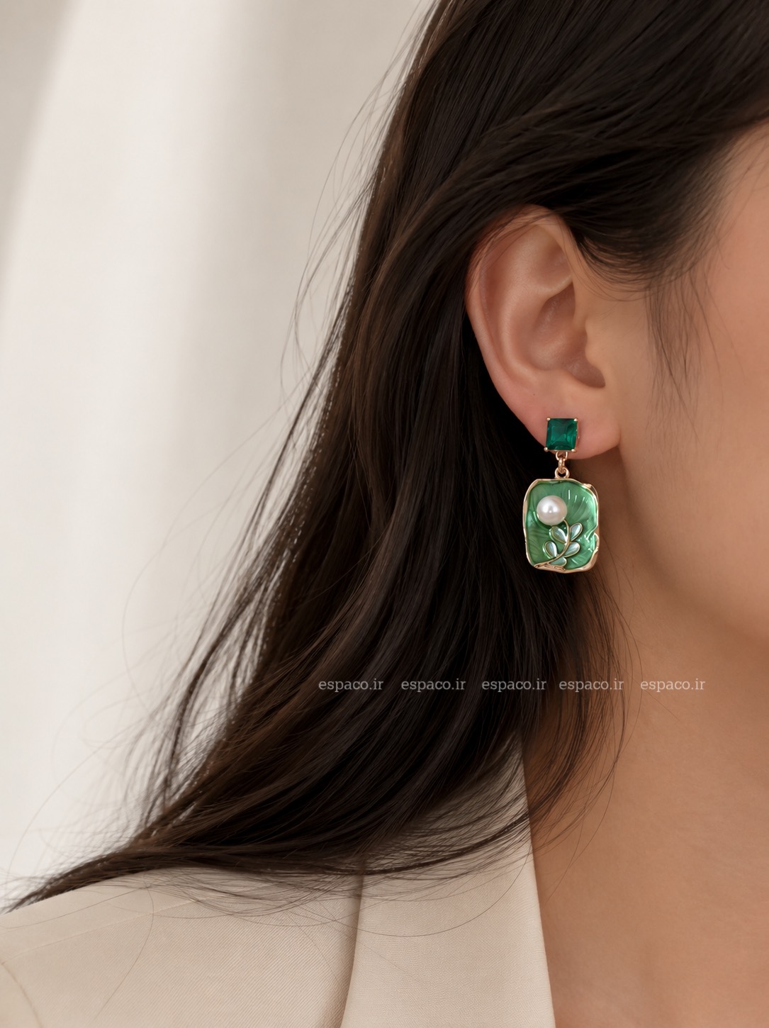 گوشواره جواهری سبز کد A870