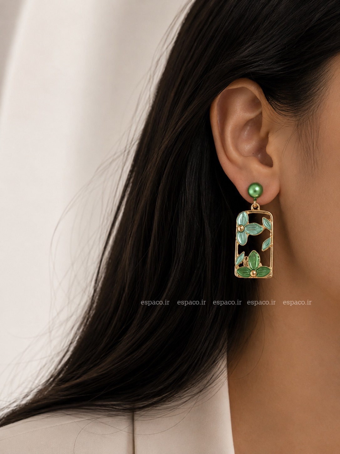 گوشواره جواهری سبز کد A871