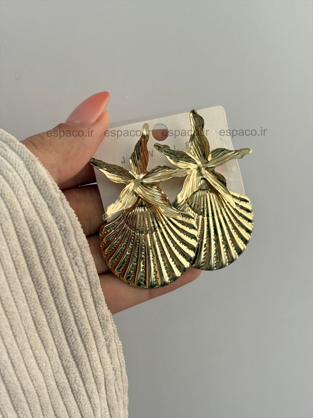 گوشواره فشن صدف و ستاره دریایی طلایی کد A971