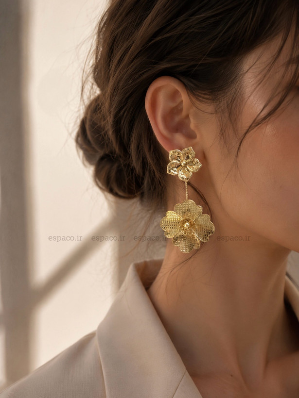 گوشواره فشن آویز گل طلایی کد A973