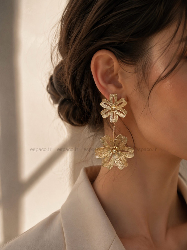 گوشواره فشن آویز گل طلایی کد A97۴