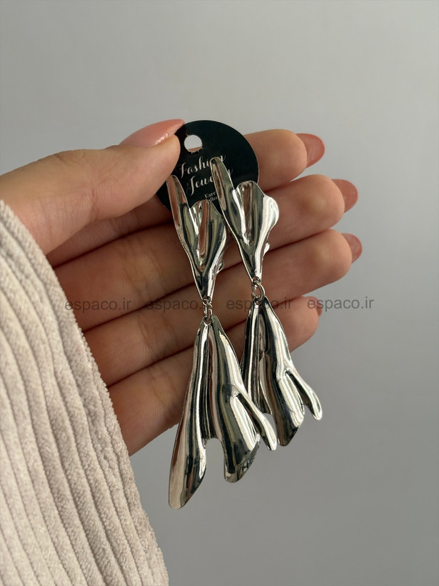 گوشواره فشن آویز دفرمه نقره ای کد A9۸۵